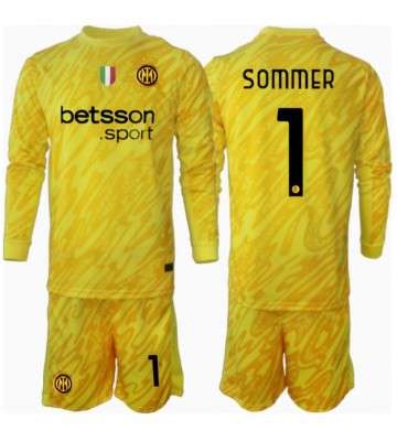 Inter Milan Yann Sommer #1 Brankář Venkovní dres komplet pro Děti 2024-25 Dlouhým Rukávem (+ Krátké kalhoty)